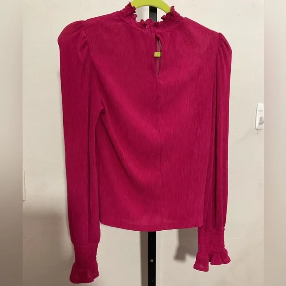 Mango Textured turtleneck Fuchsia Blouse with Ruffled Neckline - Picture 10 of 12